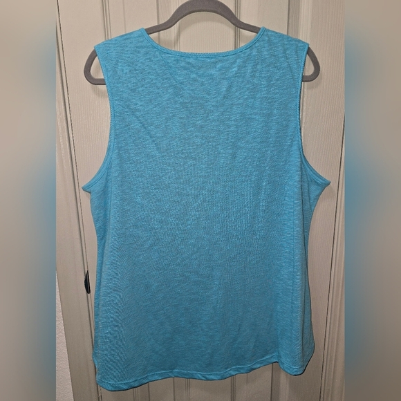 NWOT Soft Surroundings Keyhole Neck Reversible Tank Top Shirt Teal Navy Blue 1X - Picture 3 of 6